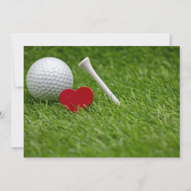 Invitation Golf amour cœur et tee sur gazon vert (Devant)