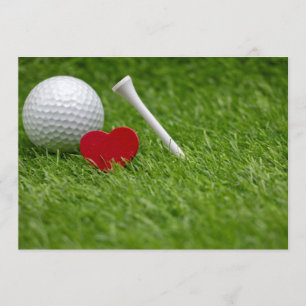 Invitation Golf amour cœur et tee sur gazon vert
