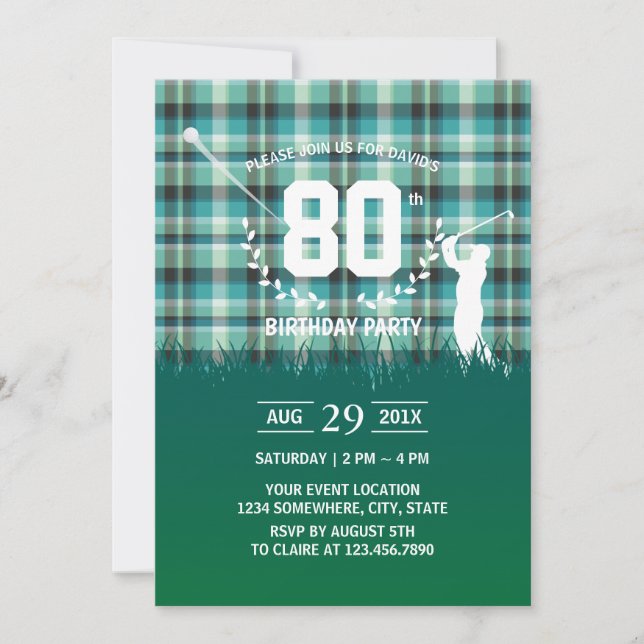 Invitation Golf Anniversaire En vichy Motif vert (Devant)
