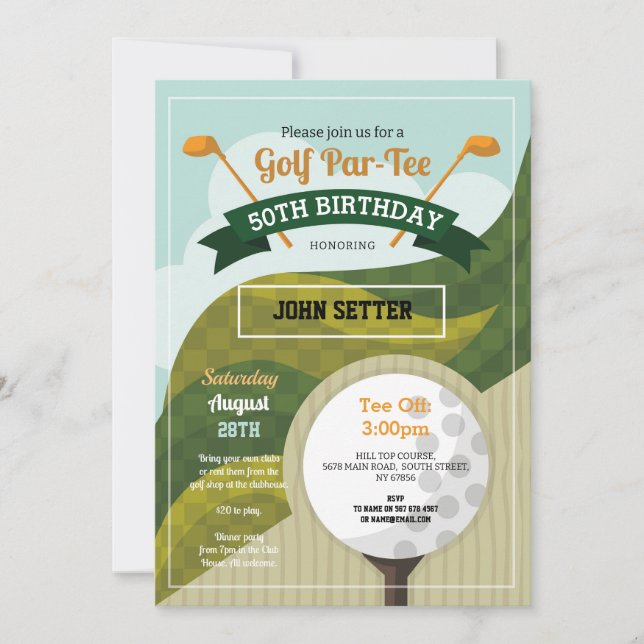 Invitation Golf Anniversaire Fête N'importe quel âge Golf Inv (Devant)