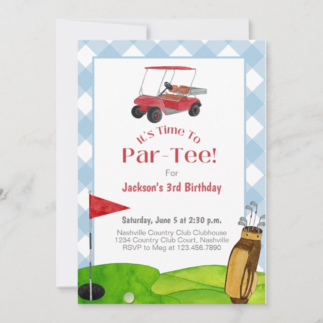 Invitation Golf Anniversaire fête retraite Bleu aquarelle (Devant)