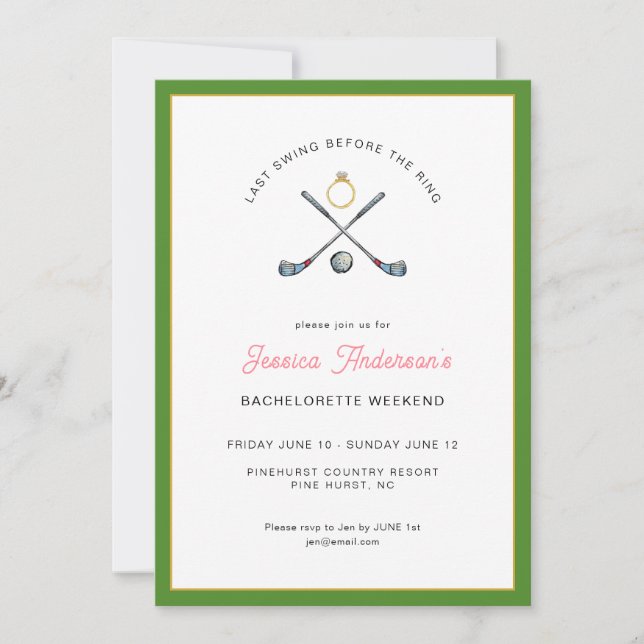 Invitation Golf Bachelorette weekend with itinerary (Devant)