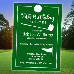 Invitation Golf Ball Tee Drapeau Vert moderne 50e anniversair