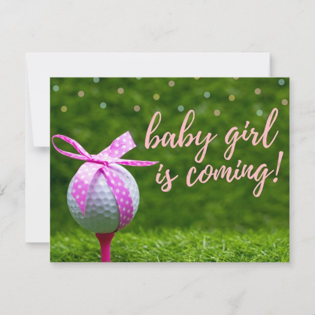 Invitation Golf bébé fille vient avec le ruban rose boule (Devant)
