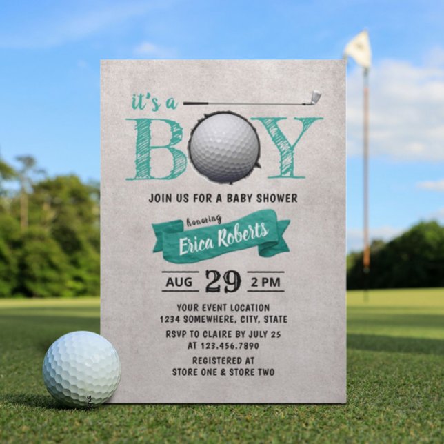 Invitation Golf Boy Baby shower Sport Thème Turquoise (Créateur téléchargé)