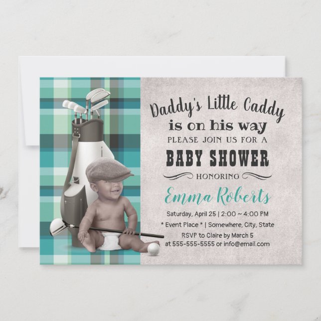 Invitation Golf Boy Future Golfer Caddy Baby shower noir (Devant)