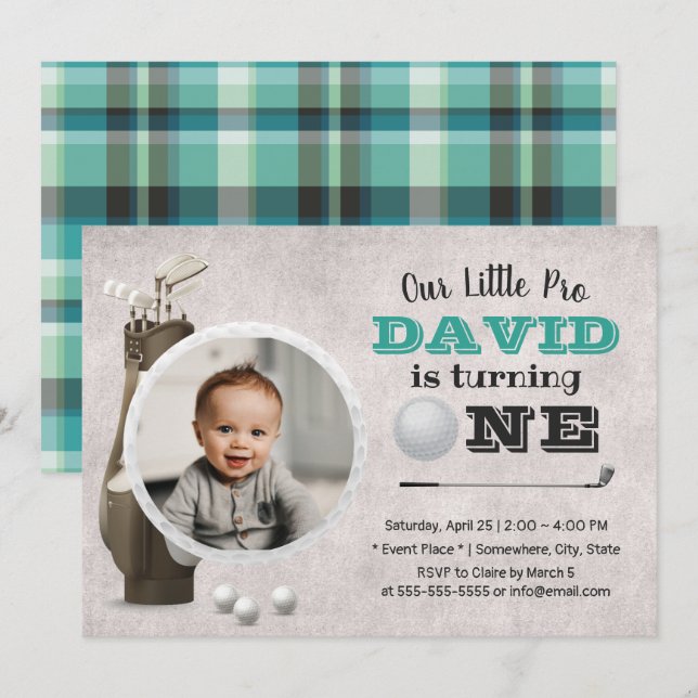 Invitation Golf Boy Future Golfer Cute Photo 1er anniversaire (Devant / Derrière)