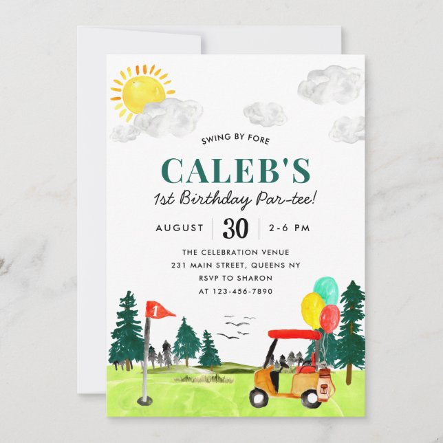 Invitation Golf Boy Golf Swing By Fore a Par-tee Anniversaire (Devant)