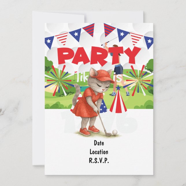 Invitation Golf CAT golfer Party 4 juillet fête de l'indépend (Devant)