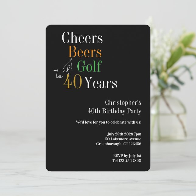 Invitation Golf Cheers Bières fête du 40e anniversaire (Debout devant)