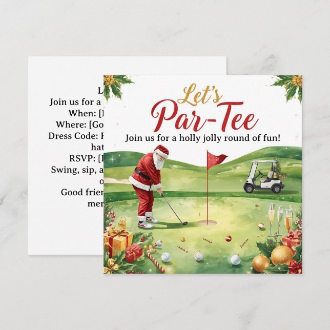 Invitation Golf Christmas Party Let’s Par tee with Santa  (Devant / Derrière)