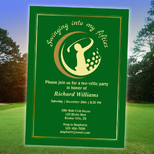 Invitation Golf Classic Vert Joueur Doré 50e Anniversaire 