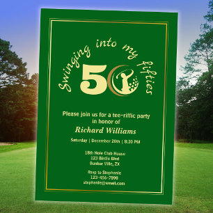 Invitation Golf Classique Vert Joueur Doré 50e Anniversaire
