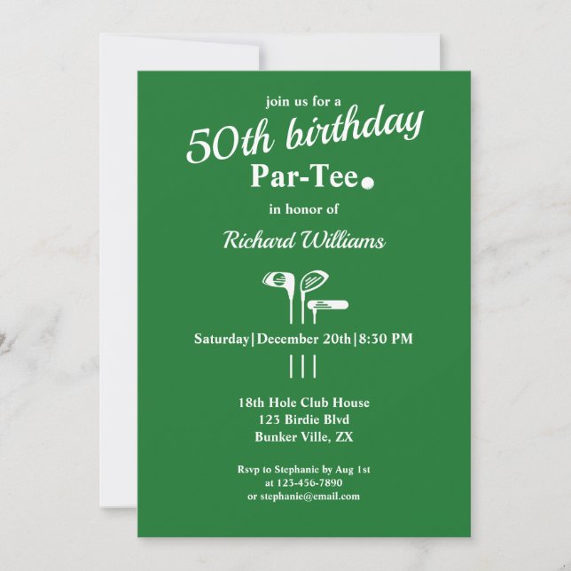 Invitation Golf Club Par Tee Green White Hommes 50e anniversa (Devant)