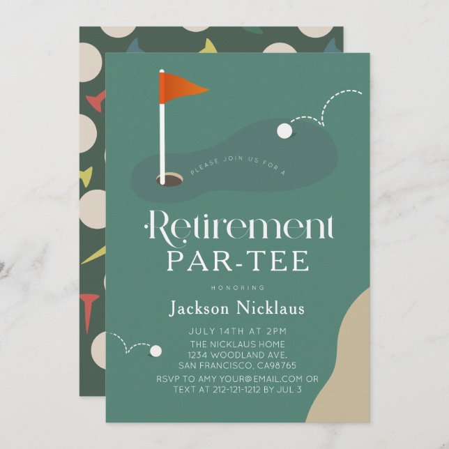 Invitation Golf Course Fairway Flag Retirement Par-Tee (Devant / Derrière)