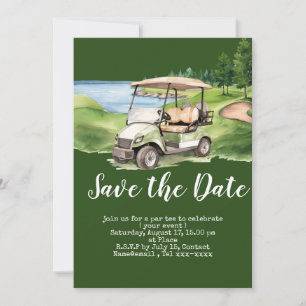Invitation Golf économiser la date avec voiturette de golf