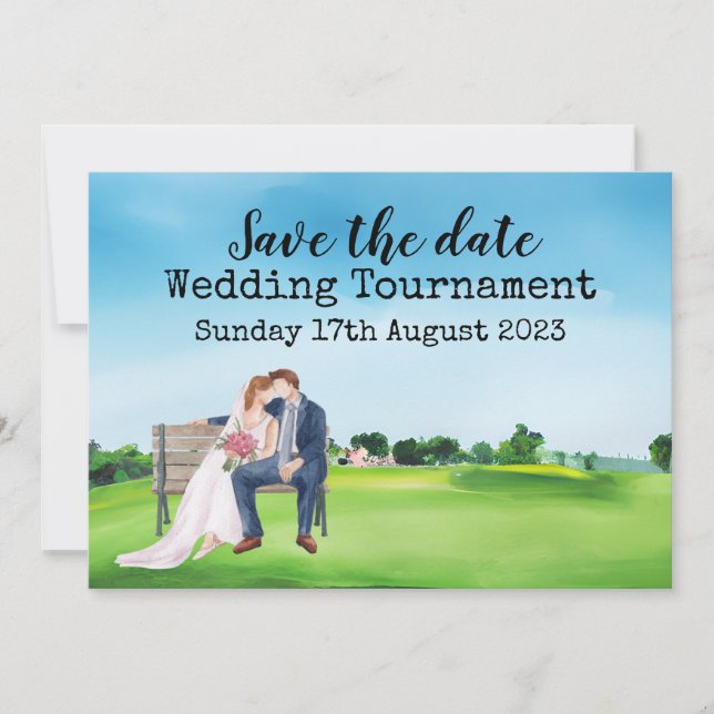 Invitation Golf Enregistrez la date Mariage Golf Aquarelle  (Devant)