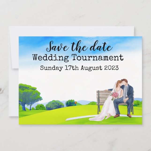 Invitation Golf Enregistrez la date Mariage Golf Aquarelle  (Devant)
