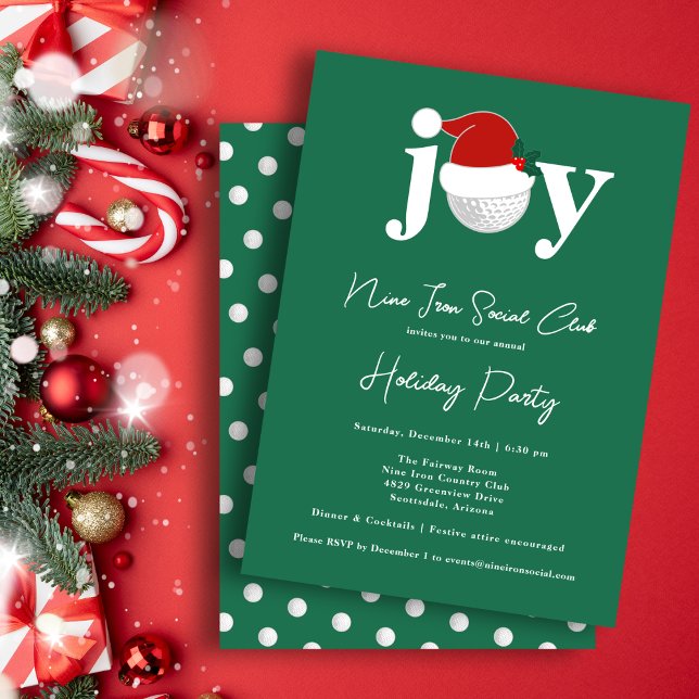 Invitation Golf Festive Holiday Party Joy Typography Green (A modern invite for your holiday gathering 🎄
Personalize for your club, family, or business)