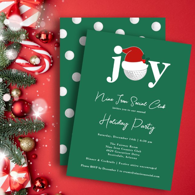 Invitation Golf Festive Holiday Party Joy Typography Green (A modern invite for your holiday gathering 🎄
Personalize for your club, family, or business.)