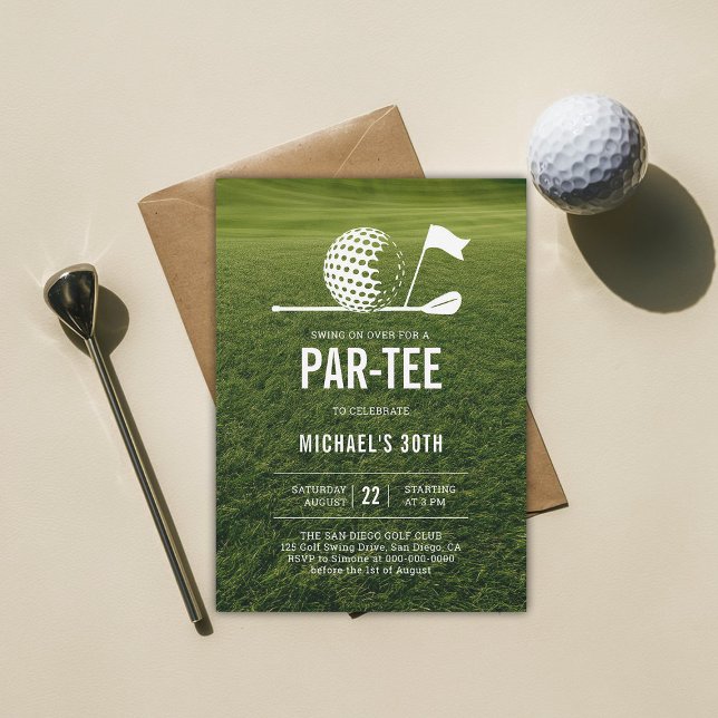 Invitation Golf Golfing Minimaliste Hommes 30e anniversaire (men 30th birthday invitation golf golfer golfing theme elegant modern classy minimalist)