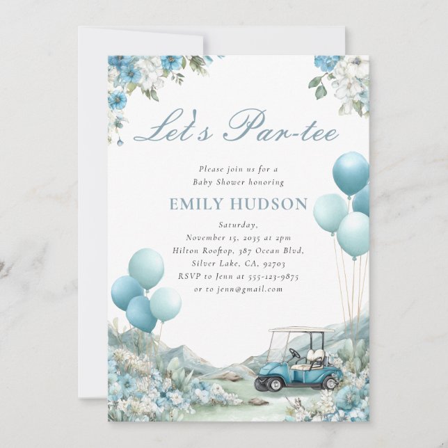 Invitation Golf Let's Par-tee Blue Baby Shower (Devant)