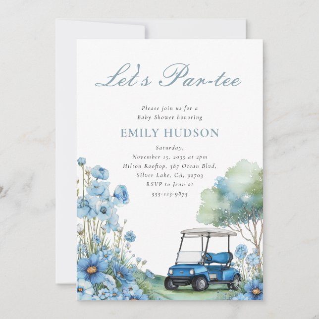 Invitation Golf Let's Par-tee Blue Baby Shower (Devant)