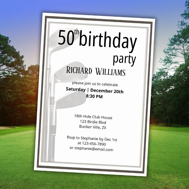 Invitation Golf Modern Black White Hommes 50e anniversaire (Créateur téléchargé)