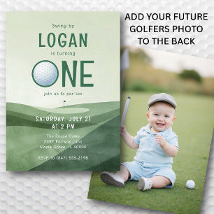 Invitation Golf Par-tee de photo aquarelle pour 1er anniversa