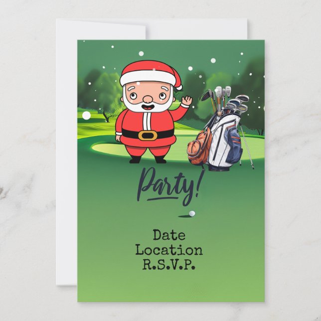 Invitation Golf Père Noël joue au golf le jour de Noël (Devant)