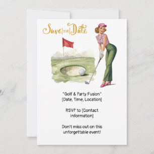 Invitation Golf  Retro Golf Chic : Golfeuse sur le Green