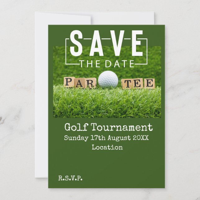 Invitation Golf Sauvegarder la date avec une balle de golf su (Devant)