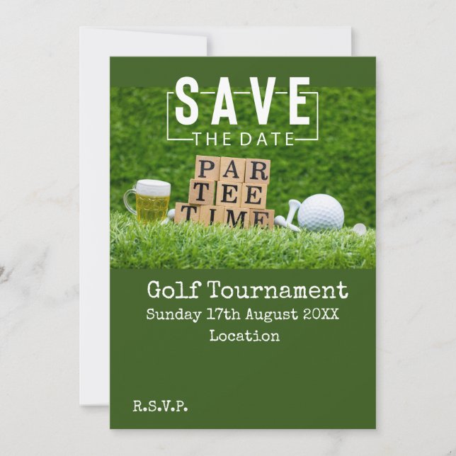 Invitation Golf Sauvegarder la date avec une balle de golf su (Devant)