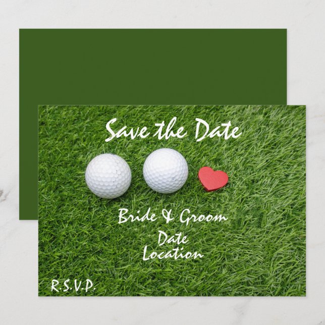 Invitation Golf Sauvez la date avec balle de golf en amour su (Devant / Derrière)