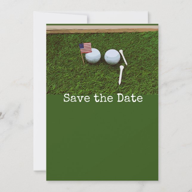 Invitation Golf Sauvez la date avec le drapeau américain et l (Devant)