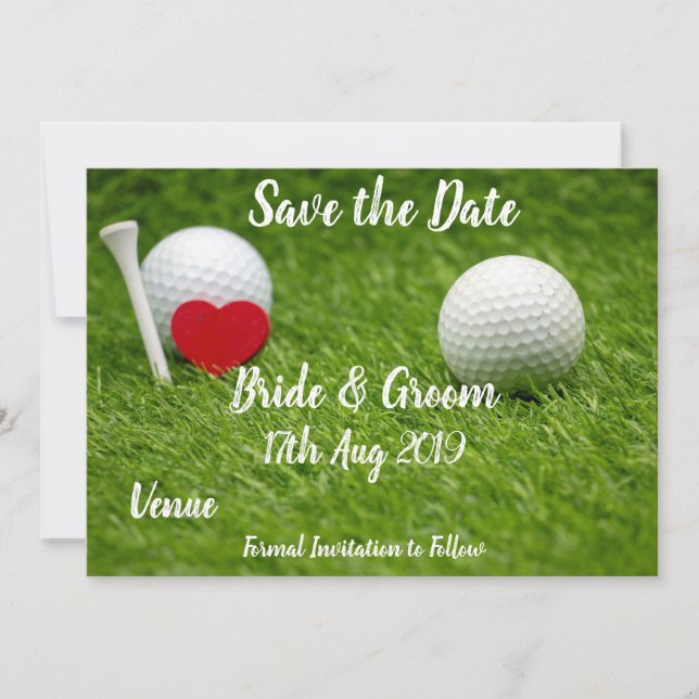 Invitation Golf Sauvez la date pour mariage avec amour et bal (Devant)