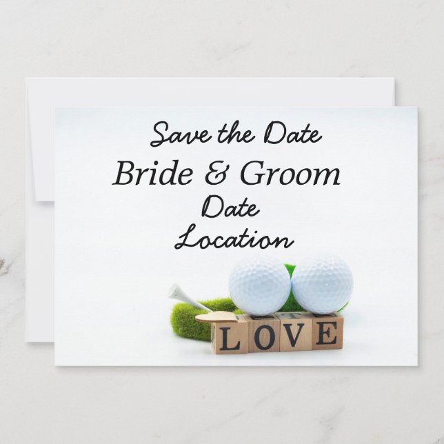 Invitation Golf Save the Date balle de golf et tee avec amour (Devant)