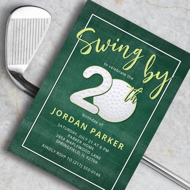 Invitation Golf Theme Swing By 20th Birthday Stylish Green (Créateur téléchargé)