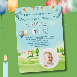 Invitation Golf Trou En Un Photo Boy Premier Anniversaire Par