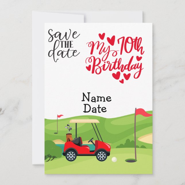 Invitation Golfer 70e anniversaire avec voiturette de golf En (Devant)