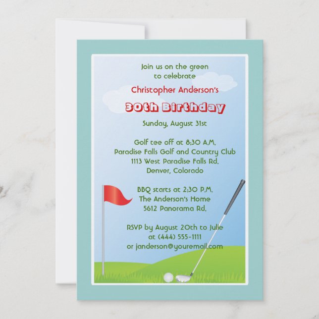 Invitation Golfer Golf Ball and Flag 30e anniversaire (Devant)