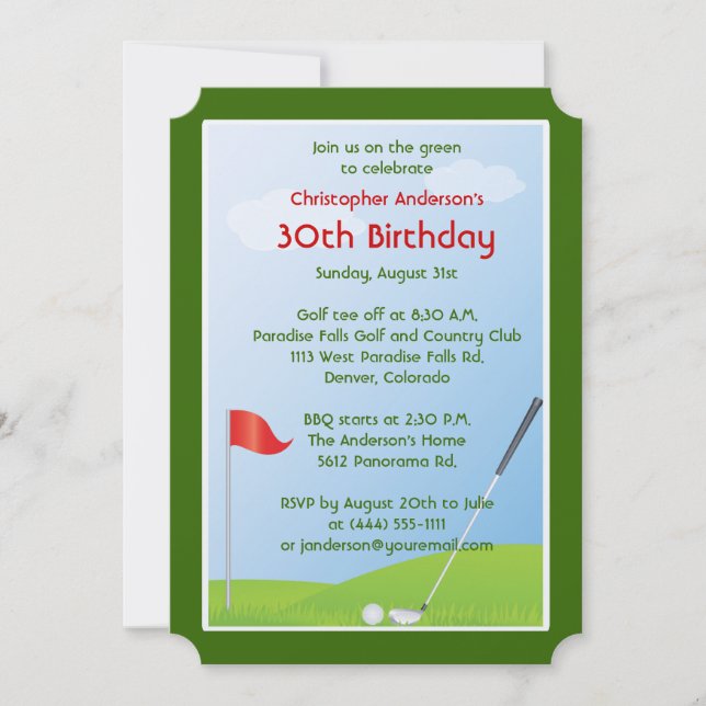 Invitation Golfer Golf Ball and Flag 30e anniversaire (Devant)