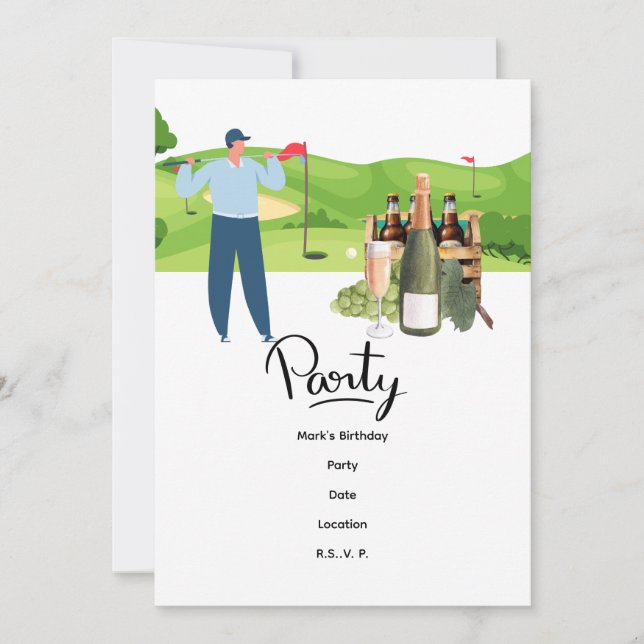 Invitation Golfer Partons Tee pour la fête (Devant)