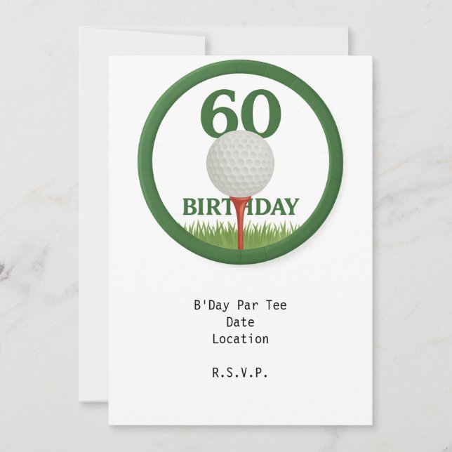 Invitation Golfeur 60e anniversaire avec balle de golf sur te (Devant)