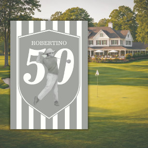 Invitation Golfeur Préparé Vintage Gris Blanc 50e Anniversair