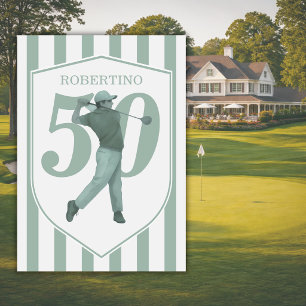 Invitation Golfeur Préparé Vintage Vert Blanc 50e Anniversair