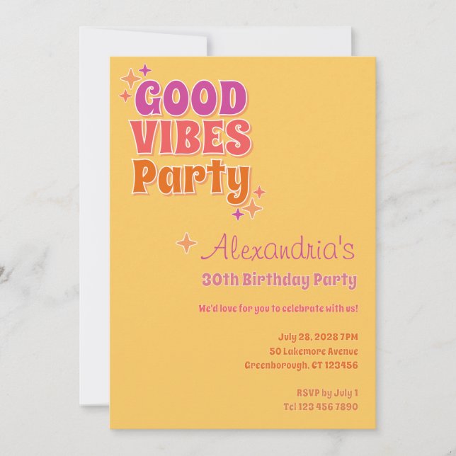 Invitation Good Vibes Summer 30th Birthday Party (Devant)