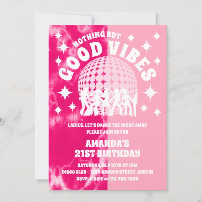 Invitation Good Vibes Super Pink Tie Dye fête d'anniversaire (Devant)