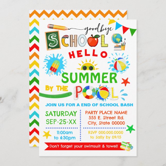 Invitation Goodbye School Hello Summer Pool Bash (Devant / Derrière)