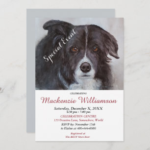 INVITATION GORGEUSE COLLIE FRONTALIÈRE NOIRE SOUHAITE UN ANNI